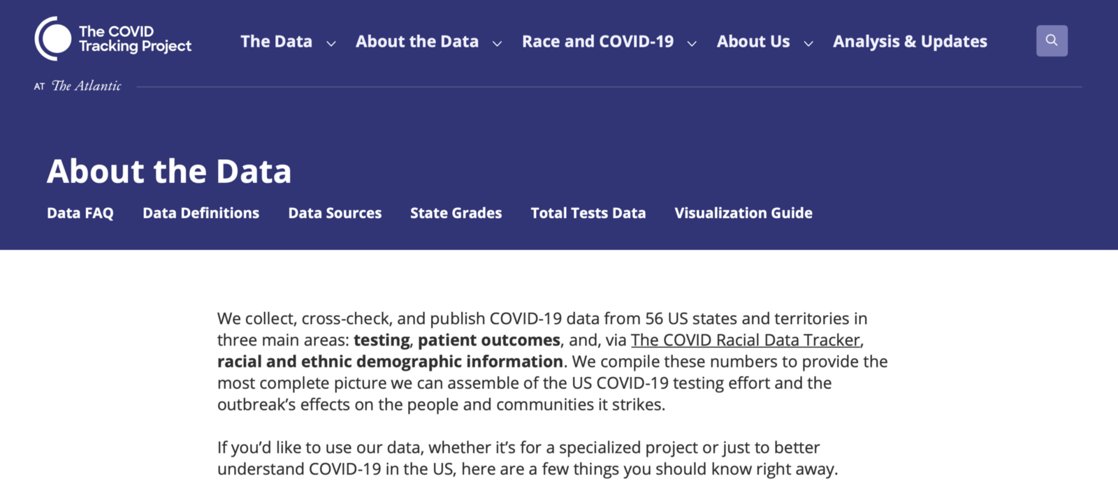 The COVID Tracking Project, About the Data
