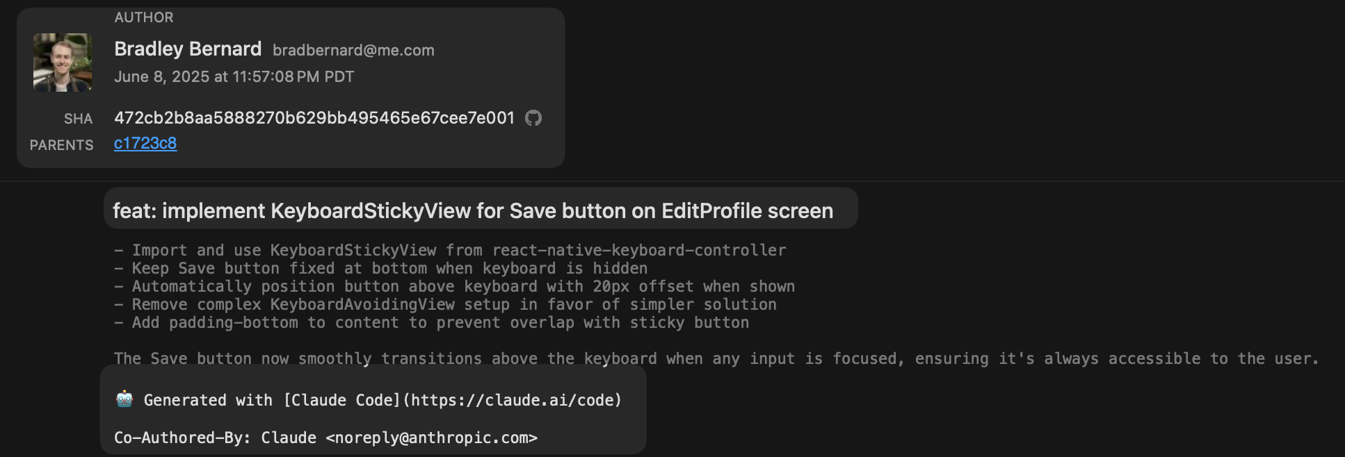 Claude Code commit history